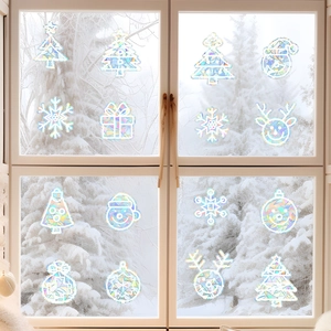 Rainbow prism Christmas window stickers with snowflake reindeer and tree decorations