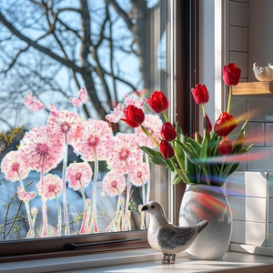 Irisierend Rosa Löwenzahn Schmetterling Fensteraufkleber Statisch Haftend Dekofilm Ohne Kleber Glas Sichtschutz Aufkleber Für Zuhause Wohnzimmer Schlafzimmer