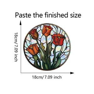 Detailed view of a 7-inch stained glass tulip static window film with dimensions shown