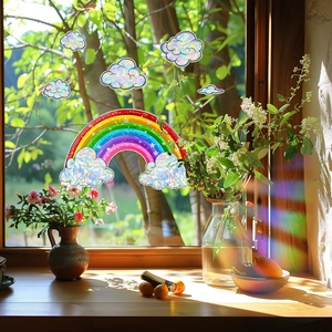 Rainbow and clouds static window film set with prism light refraction effect