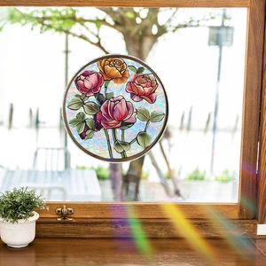 Rainbow prism round rose flower window film sticker with laser light refraction effect
