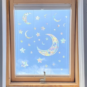Rainbow laser moon and star window suncatcher stickers for home glass decoration
