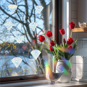Rainbow diamond pattern window privacy film static cling decals set of 6 pieces
