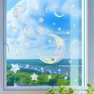 Rainbow prism moon and stars static window clings for home glass decoration