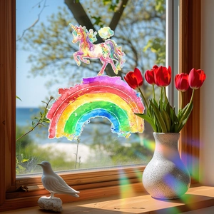 Adesivo Statico per Finestra Arcobaleno Unicorno in PVC Suncatcher Stampa UV Senza Colla Decorazione per Porta in Vetro Casa