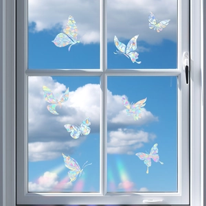 7Pcs holographic butterfly window clings with rainbow prism effect for home decor