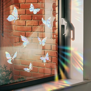 Rainbow prism butterfly window decals with static cling film for suncatcher effect