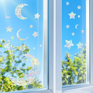Rainbow laser moon and star static window film for decorative sun catching effect