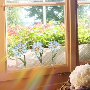 3-pack daisy window cling set with rainbow prism effect for decorative sun catching