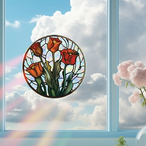 Rainbow laser rose glass window film with decorative static cling flower decals