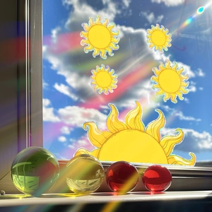 Rainbow sun prism window clings for home decor with vibrant holographic suncatcher effects