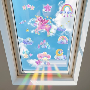 Vinilos electrostáticos holográficos de unicornio y arcoíris para decorar ventanas