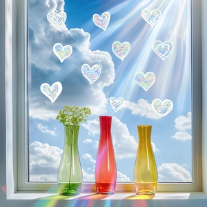 Regenbogen Prisma Herz Fensteraufkleber Set mit Splitterglas Muster für Hausdekoration