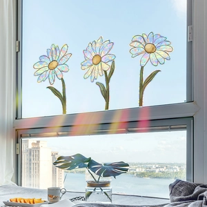 Daisy daisy floral static window film with rainbow prism light effect on glass