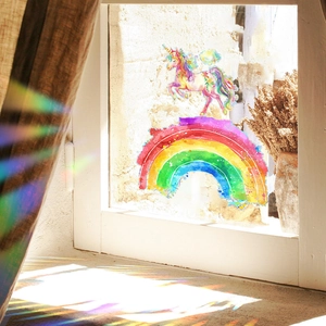 Adesivi per finestre con unicorno arcobaleno in stile acquerello per vetri