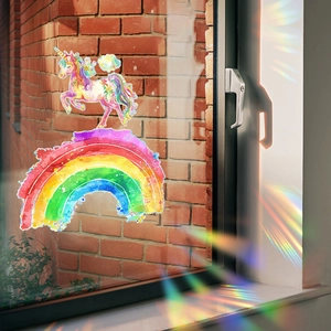 Adesivo per finestre con unicorno arcobaleno ed effetto prisma per decorazione vetro