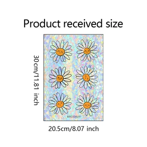 Size guide for colorful daisy window film with dimensions of 30x20.5 cm and laser effect