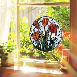 Tulip Stained Glass Window Film Static Cling Non-Adhesive Rainbow Window Sticker For Balcony Bedroom Glass Decor