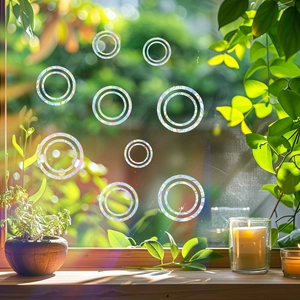 Rainbow holographic window sticker with circular bubble design for home glass decoration