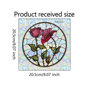 Dimensions détaillées du sticker de fenêtre BXC032UV avec rose rouge style vitrail