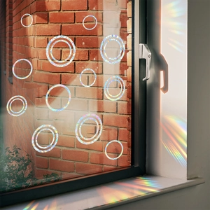 Rainbow prism static window film with circular geometric patterns for home decoration