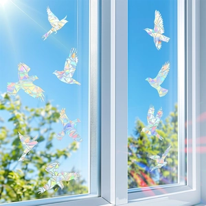 Rainbow holographic prism window film stickers featuring nine flying bird silhouettes