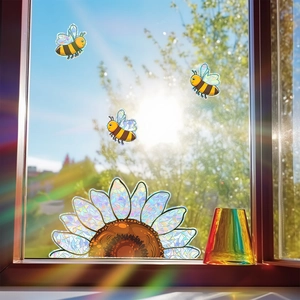 Cartoon Sunflower Bee Suncatcher Window Sticker Rainbow Prism Glass Decal Static Cling Home Decor Ornament