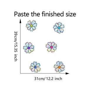 Finished size dimensions for colorful floral window stickers showing 31cm by 39cm