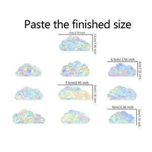 Detailed dimensions of holographic cloud window film stickers for glass decoration