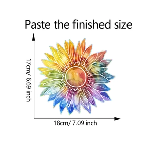 Detailed view of rainbow sunflower static window film with size 17x18cm specifications