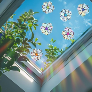 Rainbow sun catcher window stickers with colorful floral designs for glass decoration