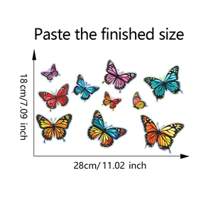Detail showing the finished paste dimensions of colorful butterfly static cling window stickers