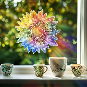 Rainbow Sunflower Window Cling Static PVC Glass Sticker Holographic Suncatcher Decal For Home Living Room Bedroom Decoration