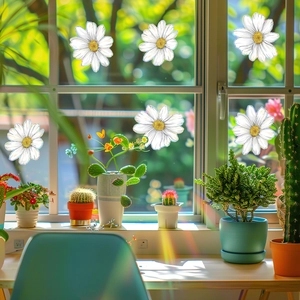 Autocollants de fenêtre marguerite avec effet arc-en-ciel pour décoration de vitre