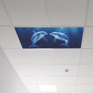 Sticker mural pour plafond décoratif océan bleu avec dauphins pour salon et chambre à coucher
