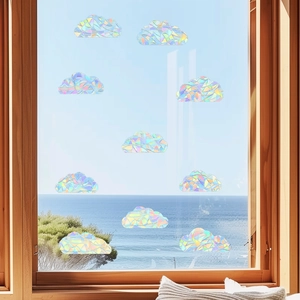 Rainbow laser cloud window stickers for home glass decor with prismatic color effect