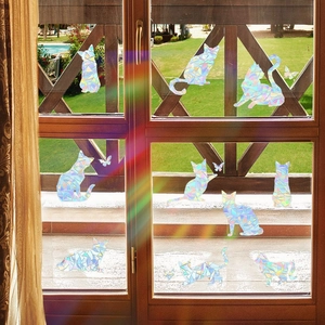 Rainbow holographic cat silhouettes and butterfly suncatcher window decals set