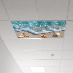 Adesivo per soffitto spiaggia tropicale con onde del mare e conchiglie per la camera