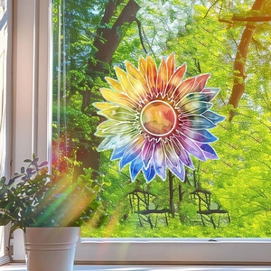 Rainbow sunflower static window film with 3D laser effect for home glass decoration