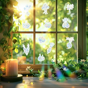 Rainbow suncatcher window stickers with carrot and onion designs for home decoration