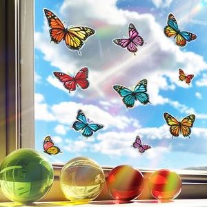 Rainbow prism butterfly window decals with holographic suncatcher effect for home glass