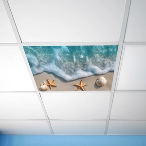 Adesivo da parete con spiaggia tropicale e stelle marine per decorare il soffitto