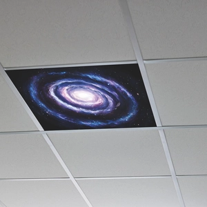 Square galaxy sky ceiling tile sticker with realistic purple spiral nebula and stars