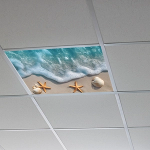 Adesivo per soffitto 3D paesaggio marino con conchiglie e sabbia per decorazione