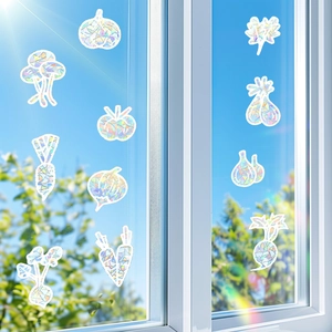 Rainbow laser static window film with carrot and onion patterns for home glass decoration