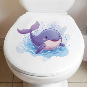 Cartoon Painted Whale Toilet Sticker Waterproof PVC Bathroom Decoration Decal For Toilet Lid Seat Wall Home Improvement