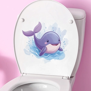 Cartoon purple whale bathroom toilet lid decal sticker with blue water splash decoration