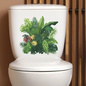 Tropical monstera and palm leaf toilet decals for a natural bathroom home decor look