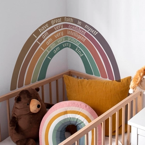 Morandi rainbow wall decal with positive affirmations for nursery and kids bedroom decor