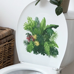 Tropical monstera leaves wall decal for bathroom toilet lid decoration